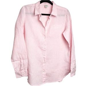 LL BEAN 100% Linen long sleeve button down tunic shirt small pink blush color